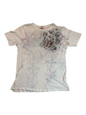 Monarchy Short Sleeve Graphic Tee Distressed White, Red Accents Size XXXL NWT